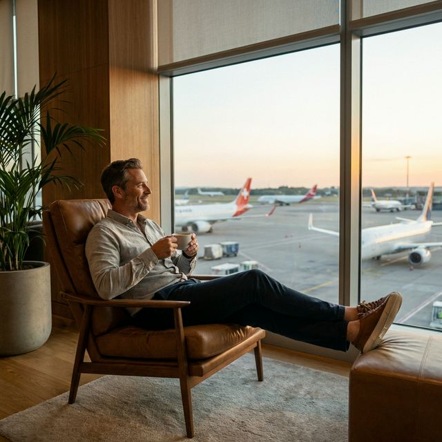 Traveler relaxing at airport